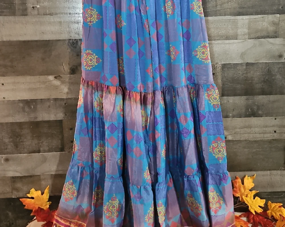 Purple/Blue Patterned Women's Silk Wide Pants fits up to a 3x - Picture 4 of 5